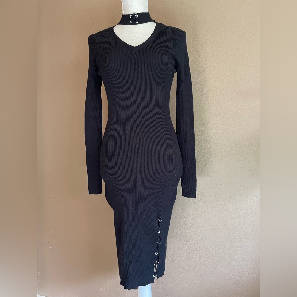 Black, long sleeve, soft dress